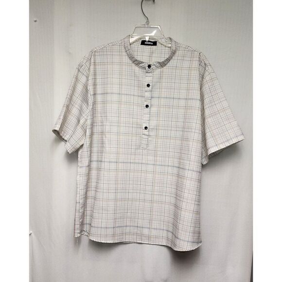 Kingbega Short Sleeve Hawaiian Style Plaid Mens Multi White Shirt Size 2XL - Picture 2 of 5
